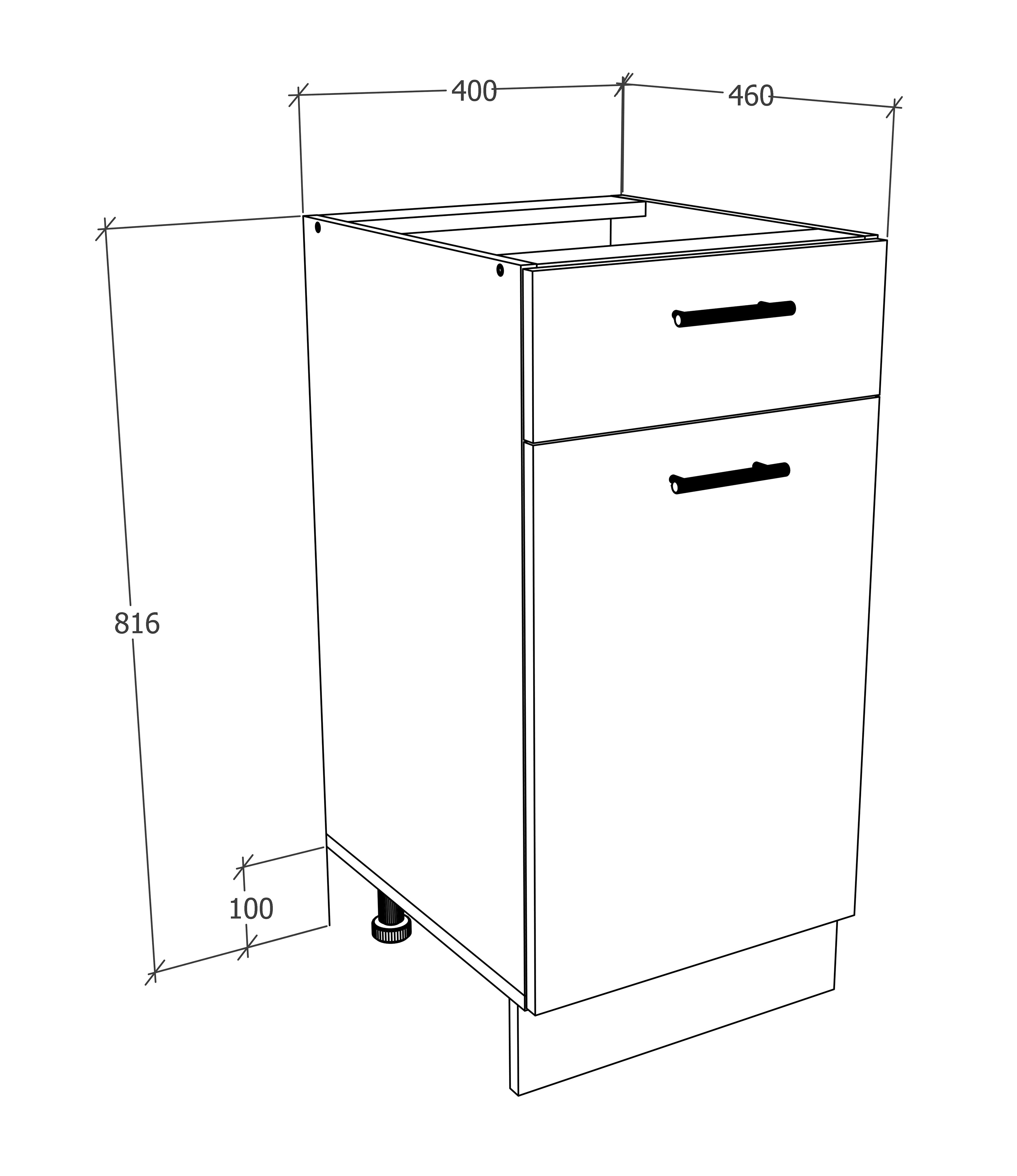 Køkkenskab, h. 82 x b. 40 x d. 46 cm,  dør/1 skuffe, hvid og grå