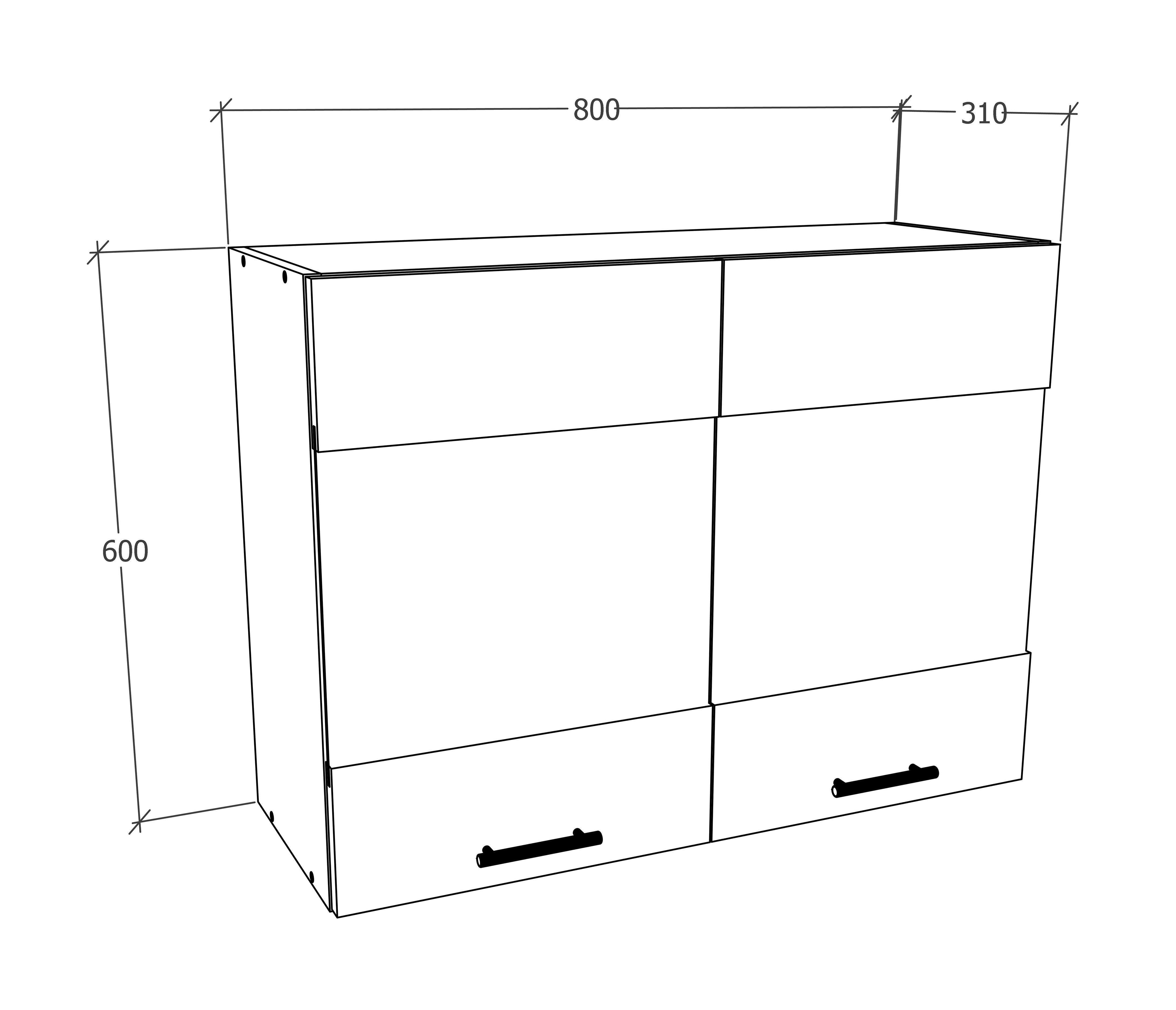 Køkkenskab, h. 60 x b. 80 x d. 31 cm, naturfarvet med hvide sider