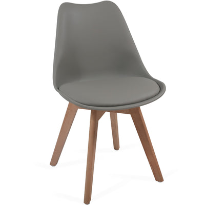 Spisebordsstole sæt med 2 - skandinavisk stil, polstret med sædehynder, lavet af plastik og massivt træ, grå