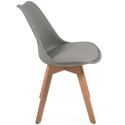 Spisebordsstole, sæt af 6, skandinavisk stil, betrukket med sædehynder, lavet af plast og massivt træ, grå