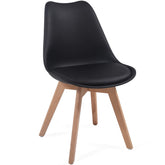 Spisebordsstole, sæt af 8 - i skandinavisk stil, betrukket med sædehynder, lavet af plastik & massivt træ, sort