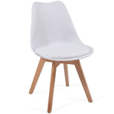 Spisebordsstole, sæt af 4, skandinavisk stil, betrukket med sædehynder, lavet af plast og massivt træ, hvid