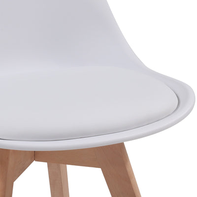 Spisebordsstole, sæt af 8 - i skandinavisk stil, betrukket med sædehynder, lavet af plastik & massivt træ, hvid