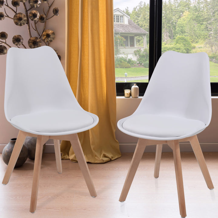 2 x skandinaviske spisestuestole - hvid, plast & massivt træ