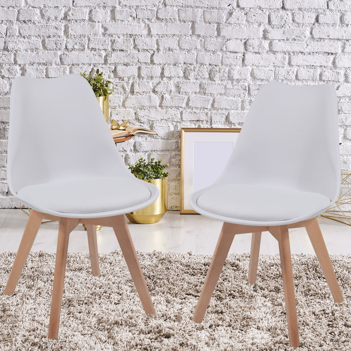2 x skandinaviske spisestuestole - hvid, plast & massivt træ
