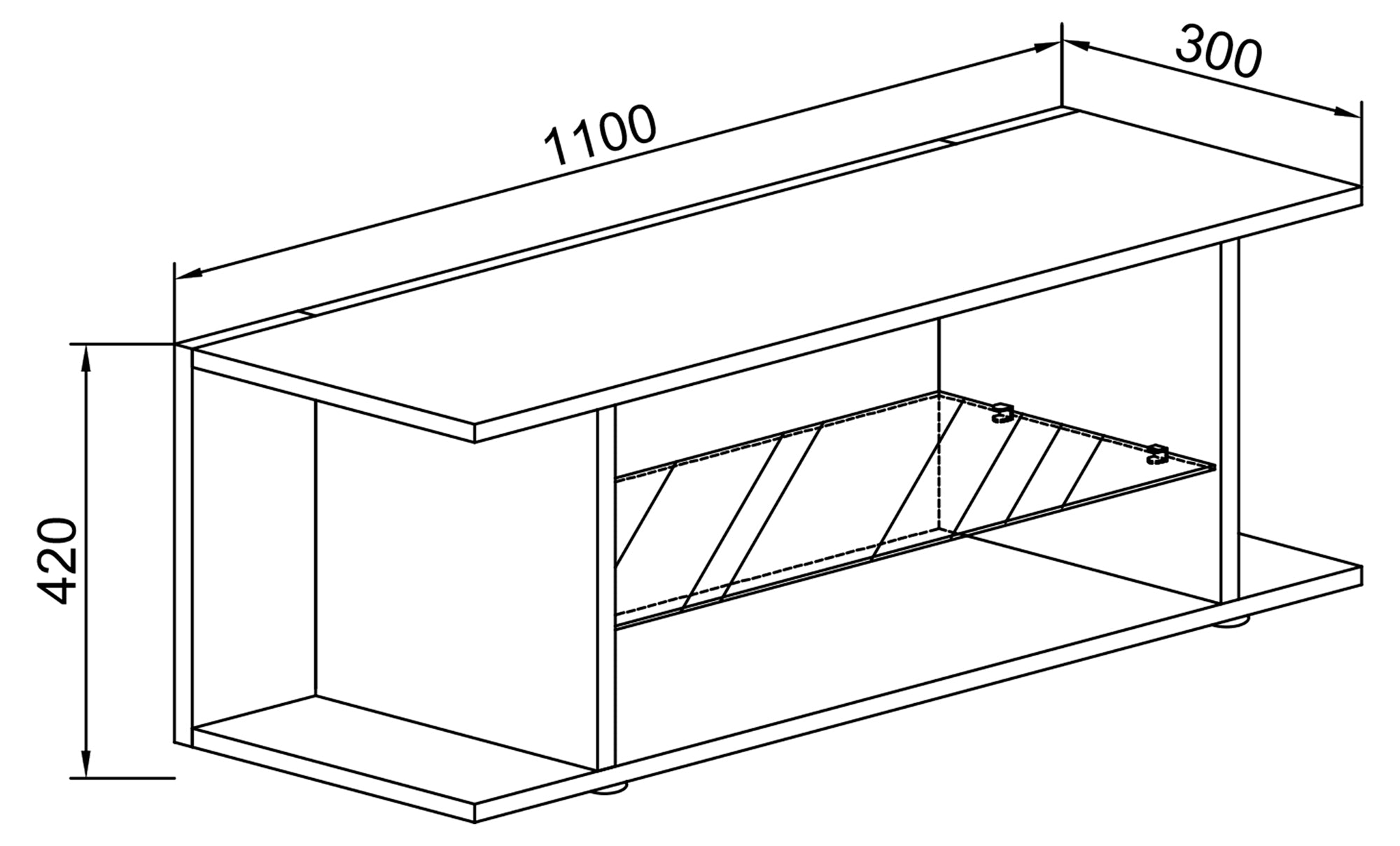 TV-bord, h. 42 x b. 110 x d. 30 cm, betongrå