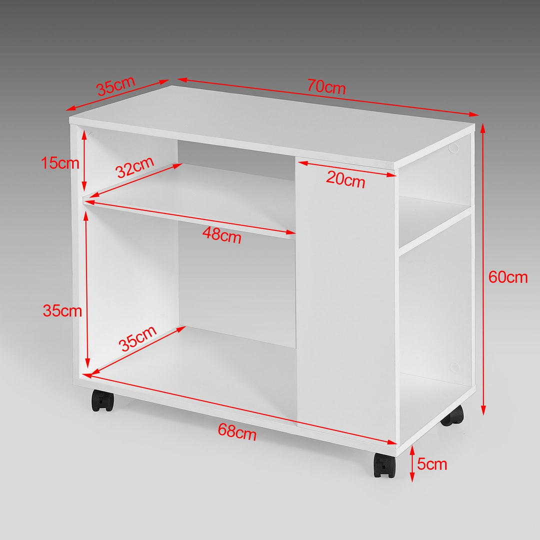 Enkelt sidebord med hjul, hvid, 70 x 35 x 61 cm