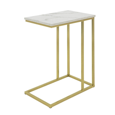 Sofabord i glam-stilen, bordplade med marmor-effekt og guldfarvede ben