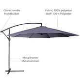 Parasol til altan, terrasse,og have, 300 cm, med stativ, håndsving, vandafvisende, UV-beskyttelse, vipbar, grå