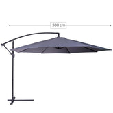 Parasol til altan, terrasse,og have, 300 cm, med stativ, håndsving, vandafvisende, UV-beskyttelse, vipbar, grå