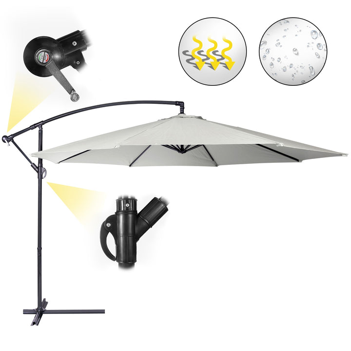 Parasol - 300 cm, med stativ, håndsving, vandafvisende, UV-beskyttelse, vipbar, beige