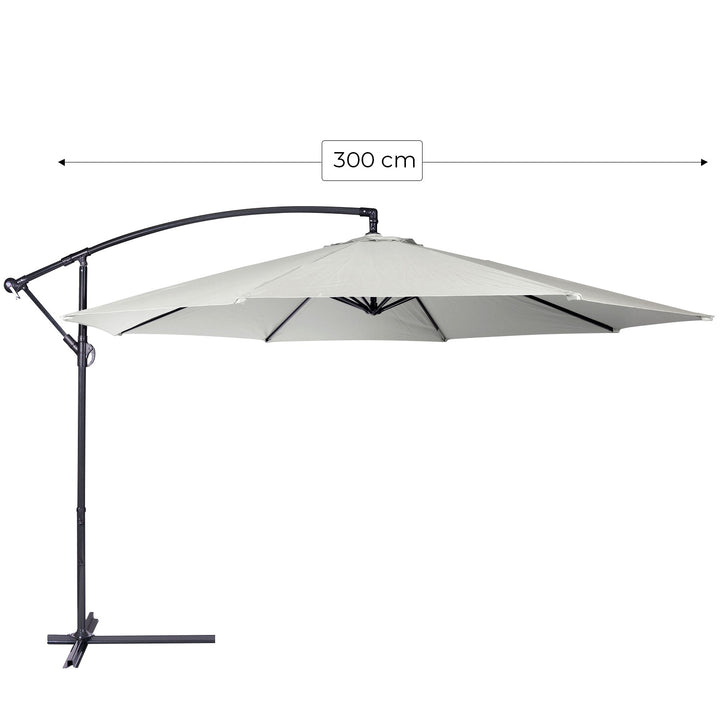 Parasol - 300 cm, med stativ, håndsving, vandafvisende, UV-beskyttelse, vipbar, beige