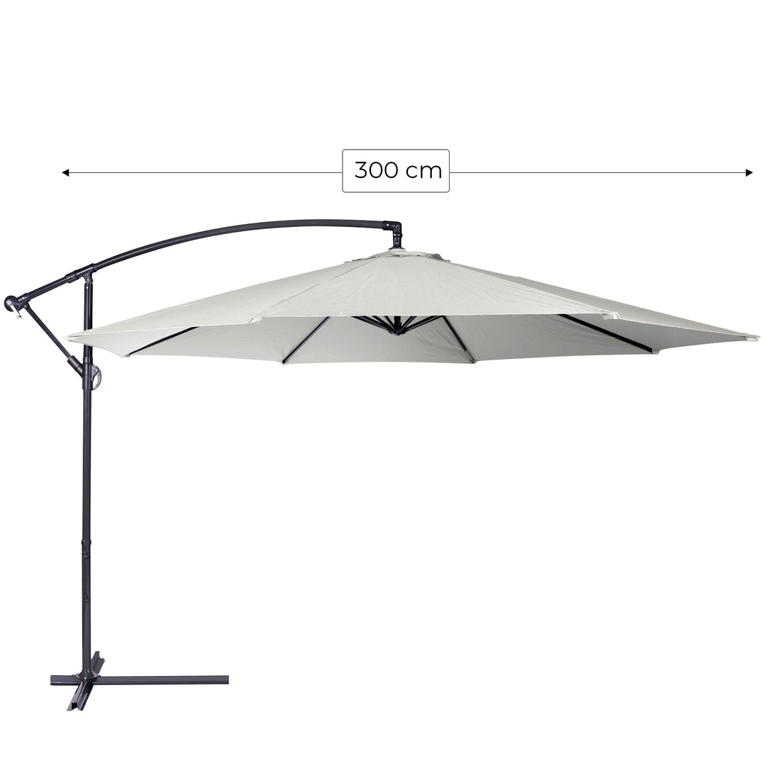 Parasol - 300 cm, med stativ, håndsving, vandafvisende, UV-beskyttelse, vipbar, beige