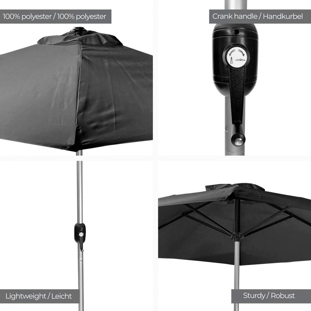 Parasol - 270 cm, med håndsving, vandtæt, UV-beskyttelse, mørkegrå