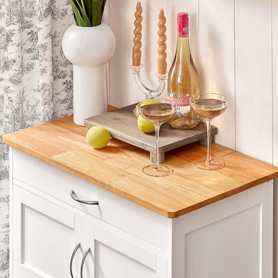 Køkkenvogn i skandinavisk look med plads til vinflasker, 67x87x37 cm, hvid
