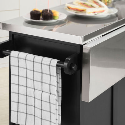 Køkkenø med bordplade i stål, 115 x 46 x 92 cm, sort