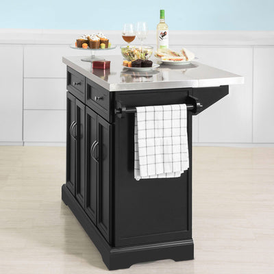 Køkkenø med bordplade i stål, 115 x 46 x 92 cm, sort