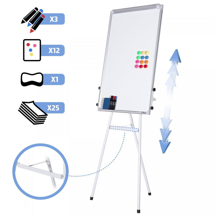 Justerbar Flipover / white board: Magnetisk, Ridsefast, 90 x 60 cm