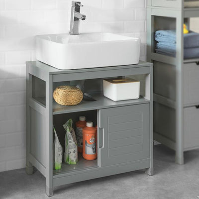 Vaskeskab til badeværelse med to skydedøre, 60x30x61 cm, grå