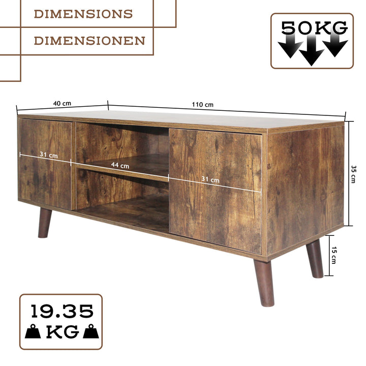 TV-møbel til 65 tommer TV, 110 x 50 x 40 cm, brun