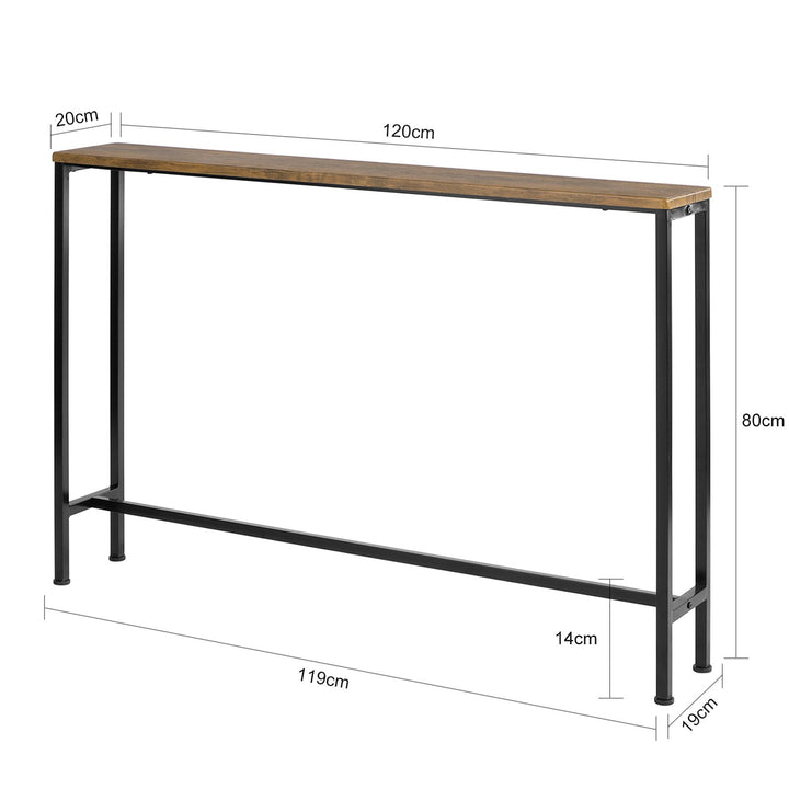 Smal konsolbord i vintage-look, 120 x 80 x 20 cm, brun