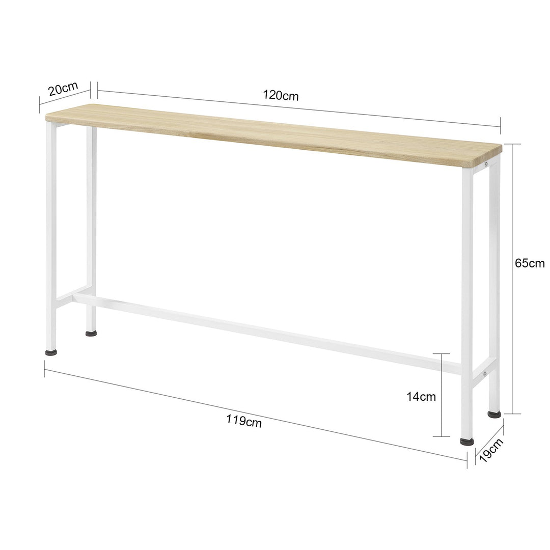 Smalt konsolbord i skandinavisk stil, 120 x 65 x 20 cm, hvid og naturfarvet