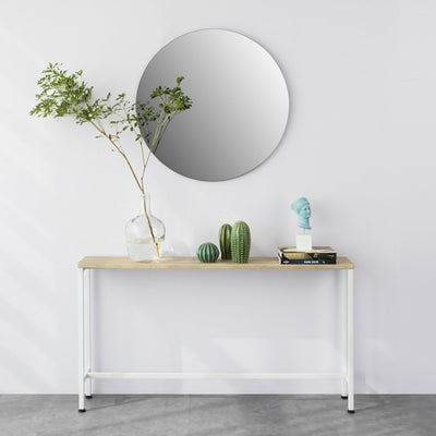 Smalt konsolbord i skandinavisk stil, 120 x 65 x 20 cm, hvid og naturfarvet
