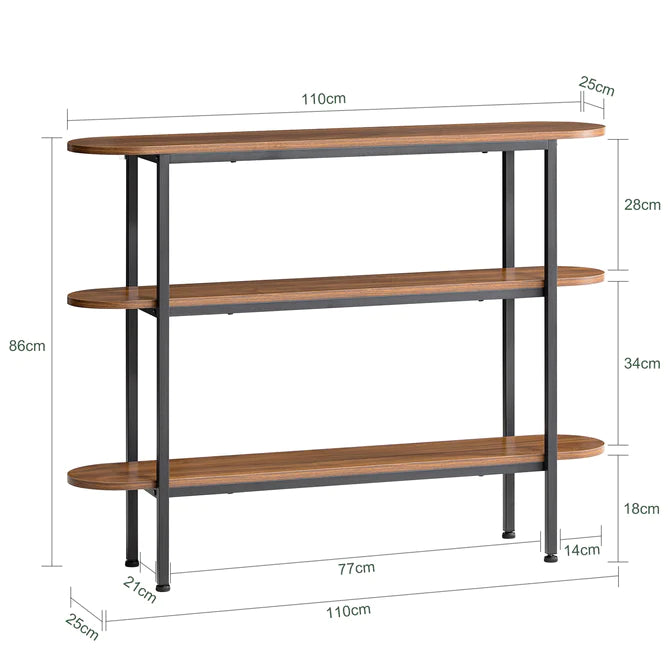 Konsolbord med 2 hylder i japandi-look, 110 x 25 x 86 cm, brun