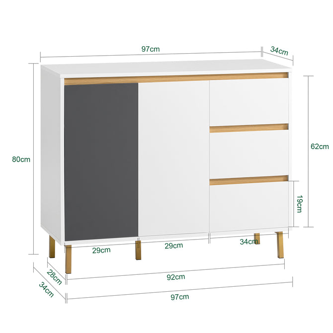 Elegant og moderne kommode, 97 x 34 x 80 cm, grå og hvid