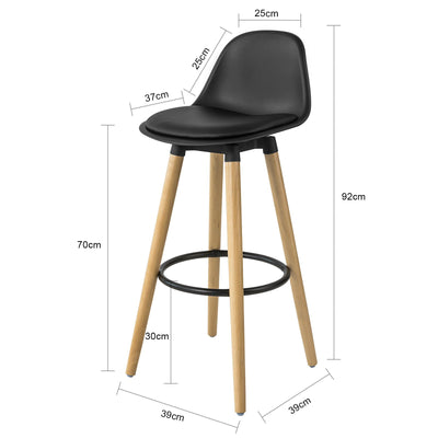 Høj køkkenstol / barstol, 70 cm, ben i massivt bøgetræ