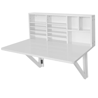 Vægbord / skrivebord med reol, hvid