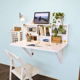 Vægbord / skrivebord med reol, hvid