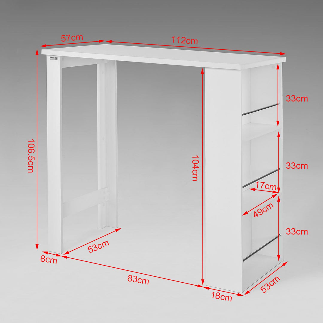 Højt barbord i enkel, moderne stil, 112x106,5x57 cm, hvid