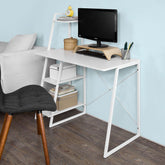 Skrivebord med indbygget stigereol, hvid