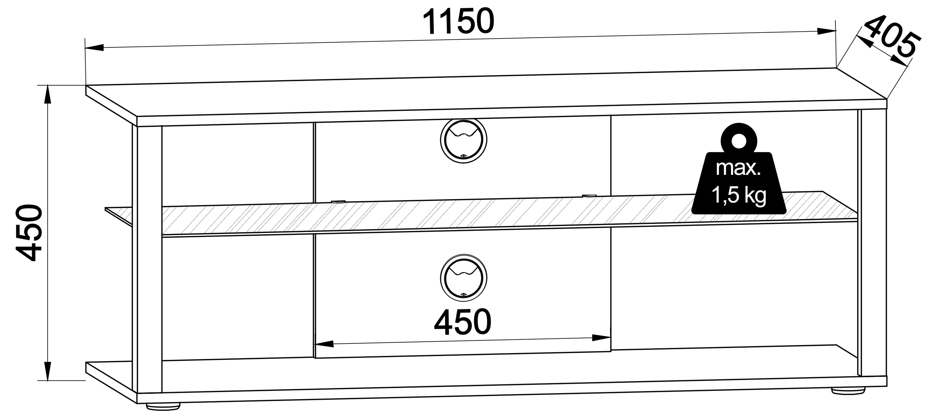 TV-bord,  h. 45 x b. 115 x d. 41 cm, hvid