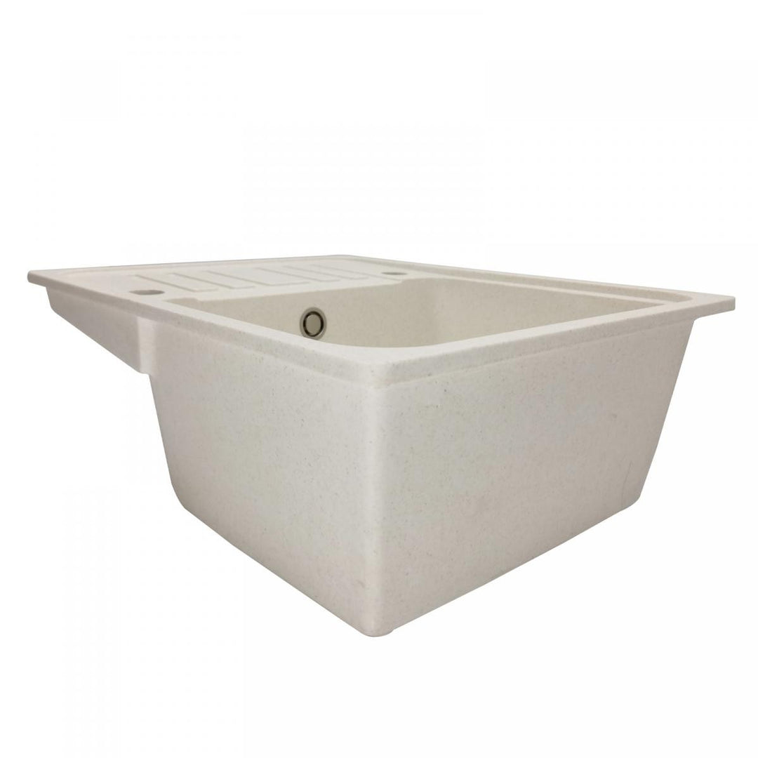 Køkkenvask m/ afløb, vandhane og vendbart afløb, granit, 569x220x449 mm, beige