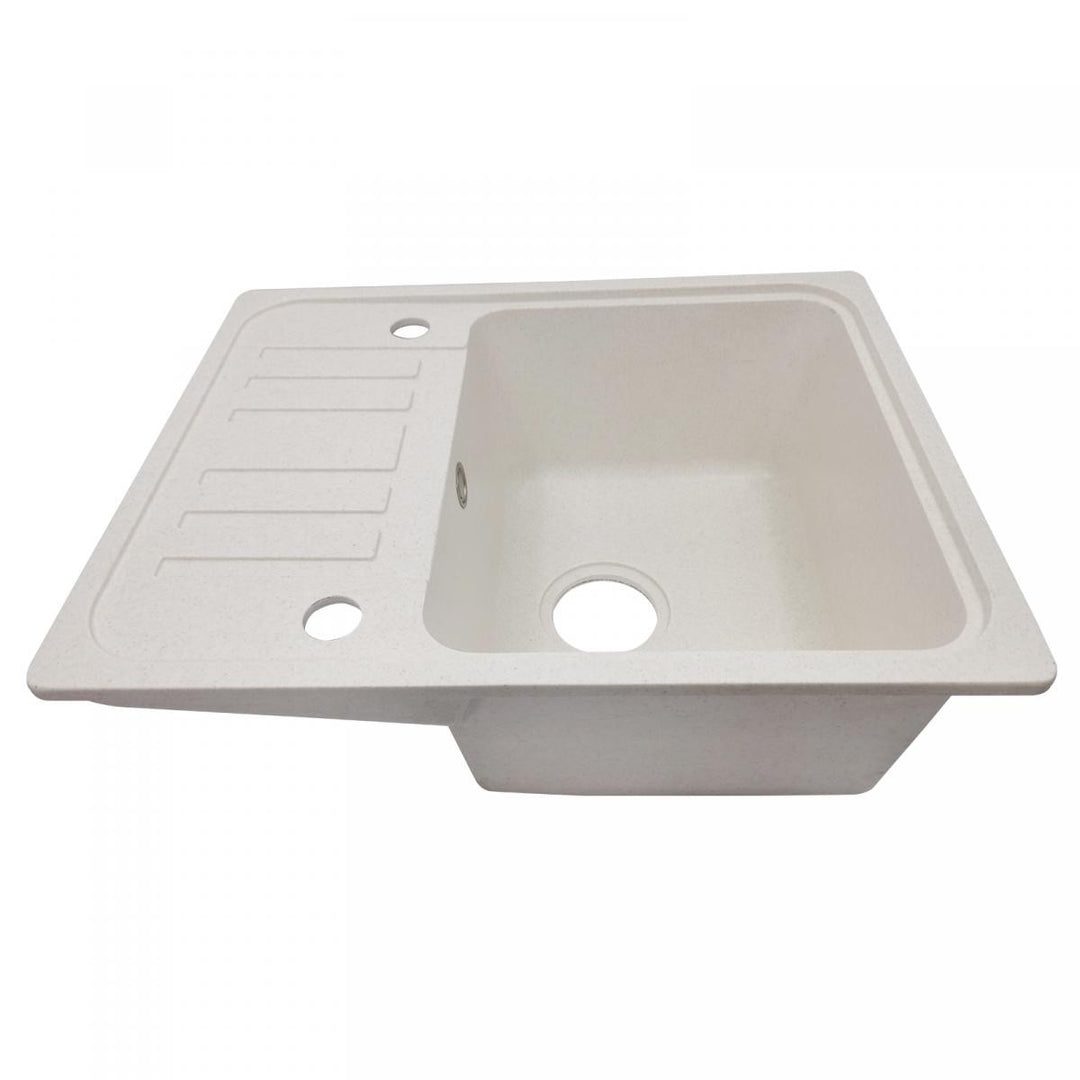 Køkkenvask m/ afløb, vandhane og vendbart afløb, granit, 569x220x449 mm, beige