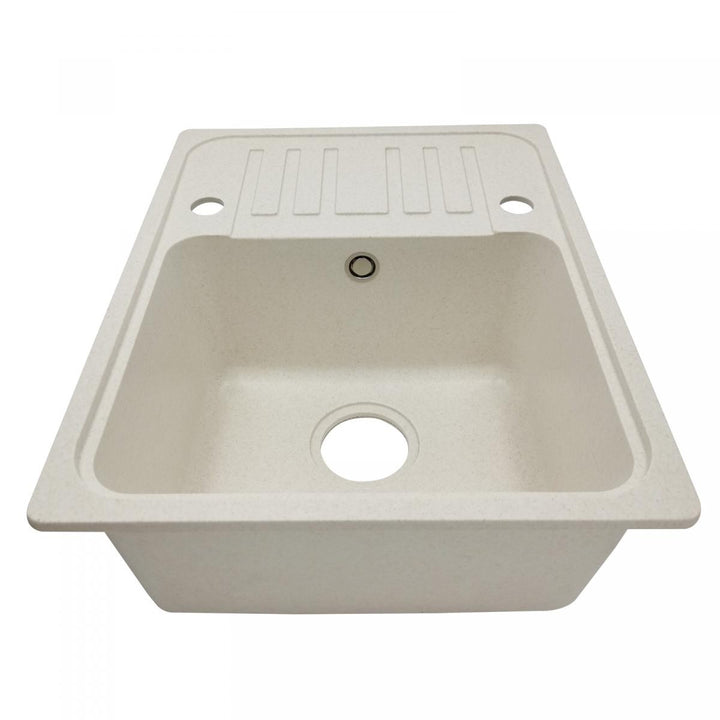 Køkkenvask m/ afløb, vandhane og vendbart afløb, granit, 569x220x449 mm, beige