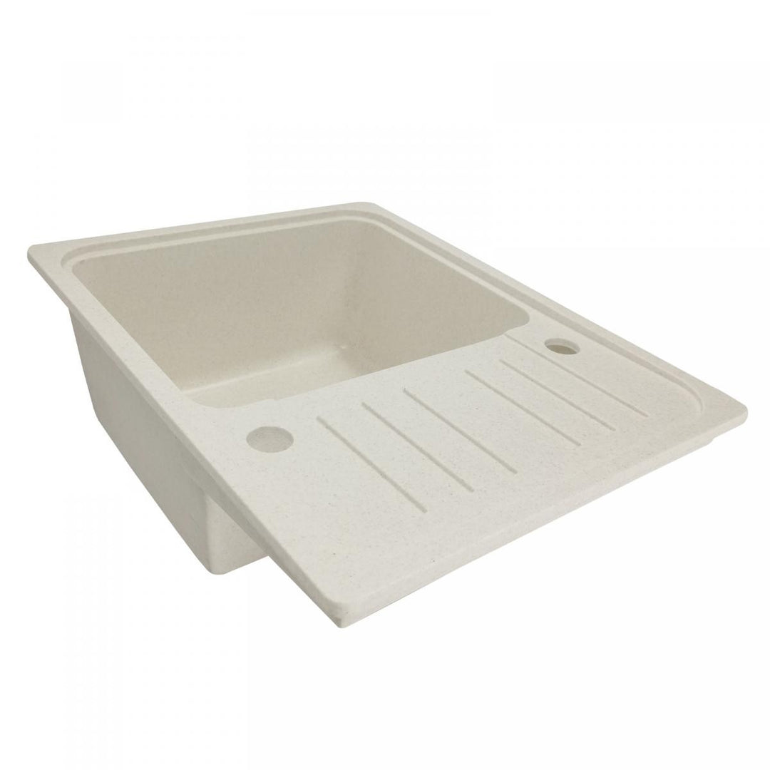 Køkkenvask m/ afløb, vandhane og vendbart afløb, granit, 569x220x449 mm, beige