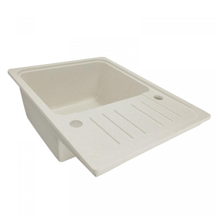 Køkkenvask m/ afløb, vandhane og vendbart afløb, granit, 569x220x449 mm, beige