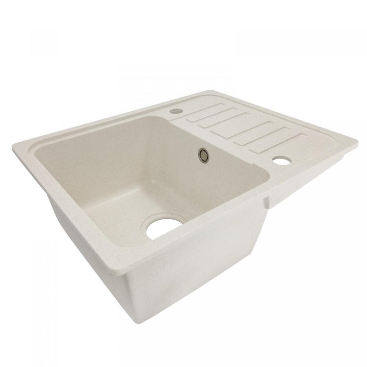 Køkkenvask m/ afløb, vandhane og vendbart afløb, granit, 569x220x449 mm, beige