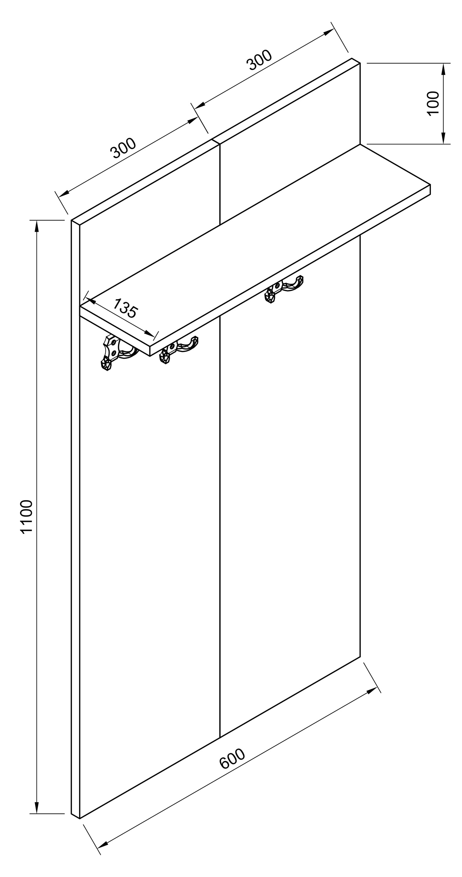 Knagerække / vægpanel i minimalistisk stil, hvid