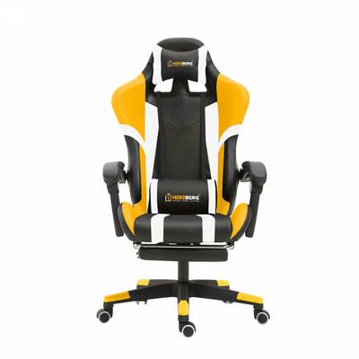 Trefarvet spille- og kontorstol med lineær accent gul