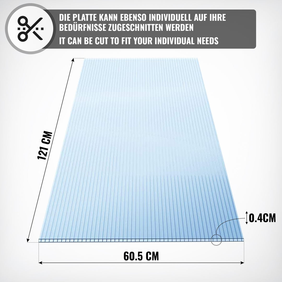 Gennemsigtige Polycarbonat Plader til drivhus - 4 mm, 11 m² Dobbelt Lag 1210 x 605 mm