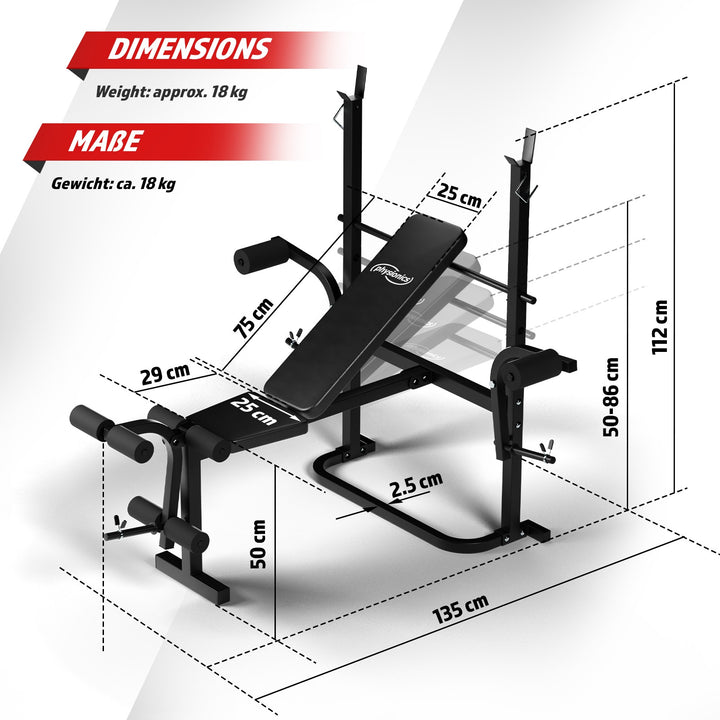 Physionics® multifunktionsvægtbænk - butterfly, sit-ups, benstrækker, ryglæn justerbart i 4 positioner, maks. 255 kg