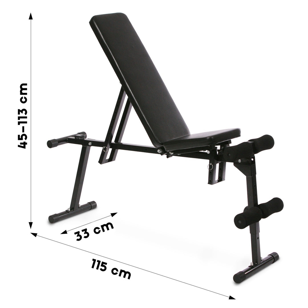 Multifunktionsvægtbænk med håndvægte sæt 30 kg (2 x 15 kg) - foldbar, justerbar, inkl. 16 plastvægtskiver