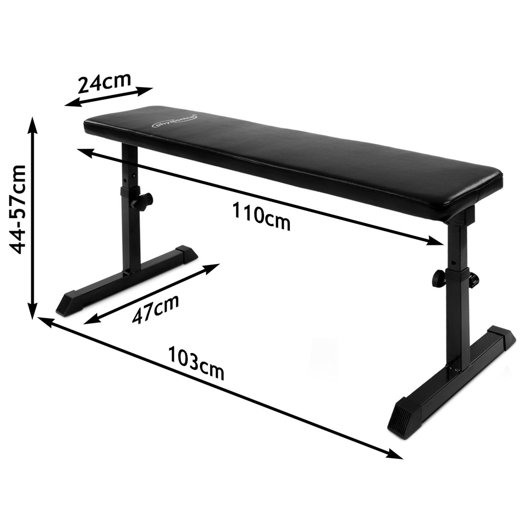 Flad bænk, 103x47x44-57 cm, højdejusterbar, op til 200 kg, stål, sort