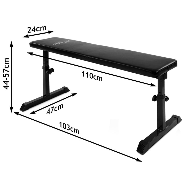 Flad bænk, 103x47x44-57 cm, højdejusterbar, op til 200 kg, stål, sort