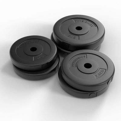 Multifunktionsvægtbænk + håndvægtsæt 40 kg, foldbar, inkl. 12 vægte lavet af plast