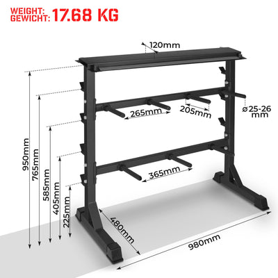 Vægtstativ - Ø 25 mm, maks. 300 kg, 3 niveauer, sort